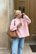 Soft Pink Crew Neck Relaxed Fit Sweater
