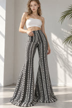 Striped Knit Elastic Flare Pants