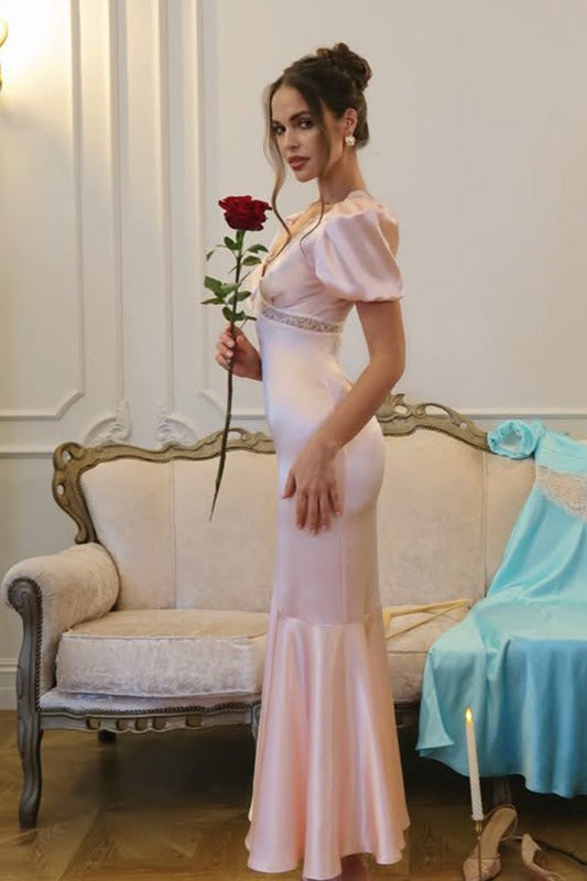 V-Neck Lace Panel Short Sleeve Slit Mermaid Lace Dress Secondary image