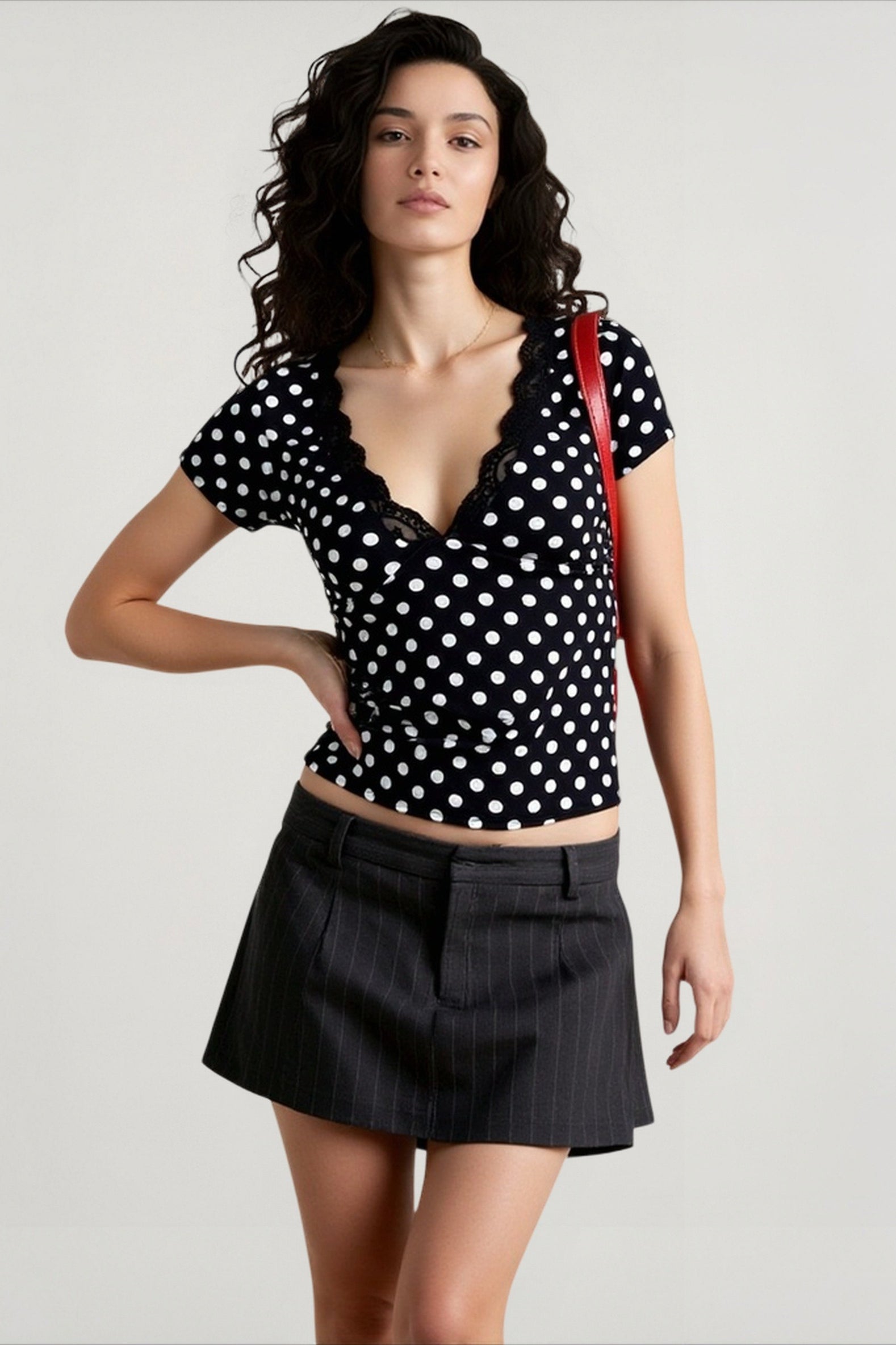Sexy Colorblock Dot V Neck T-shirts Main image
