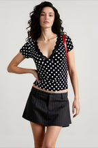 Sexy Colorblock Dot V Neck T-shirts