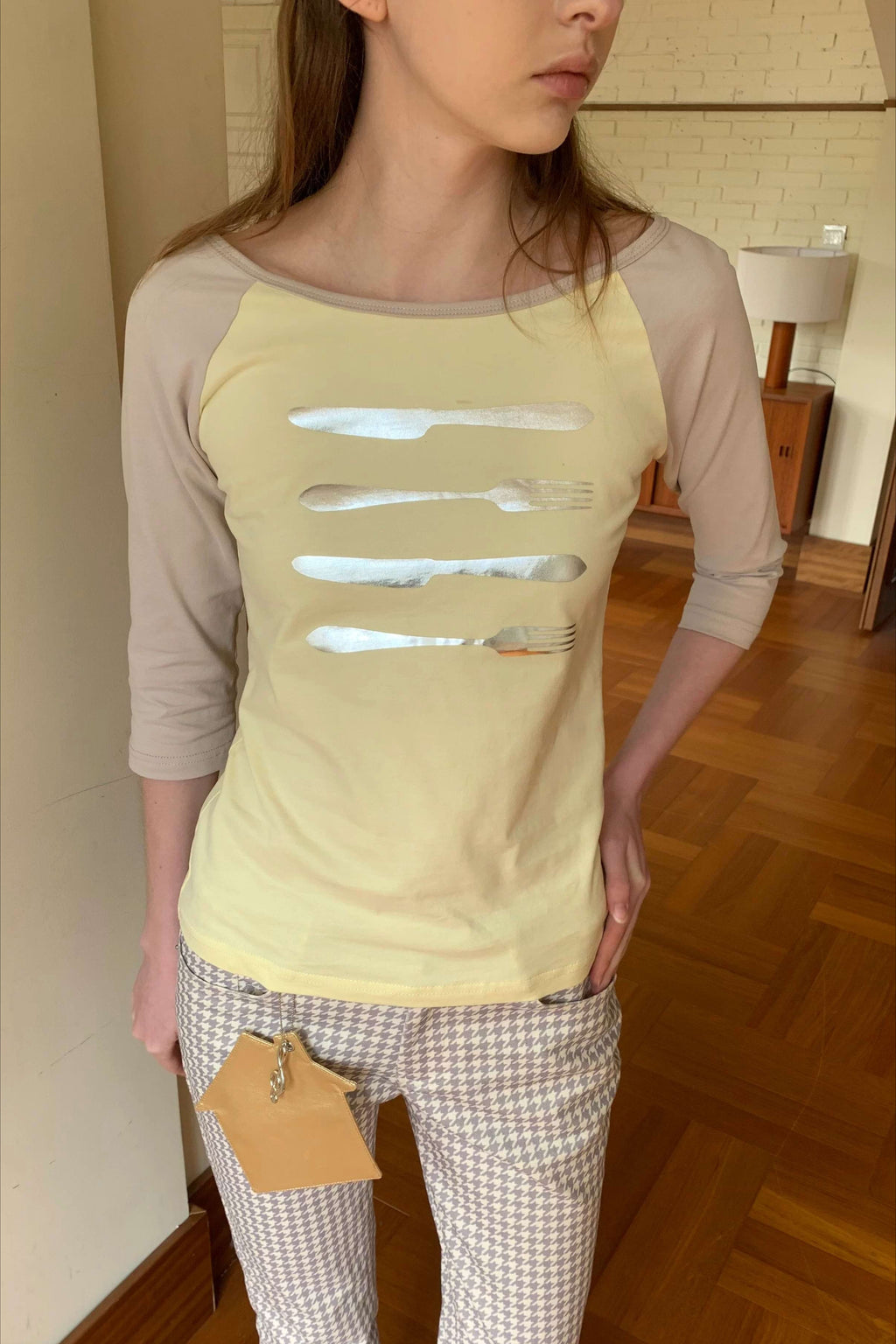Cutlery Graphic Raglan Three Quarter Sleeve T-Shirt