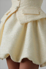Short Boucle Cardigan Peplum Skirt Tweed Suit Set