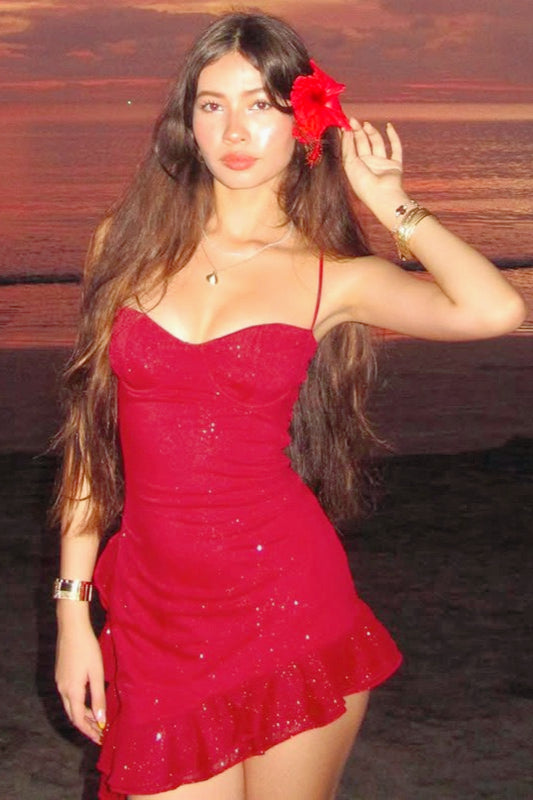 Sequin Ruffle Wrap Slip Dress Main image