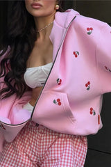 Cherry Print Zip Up Hoodie