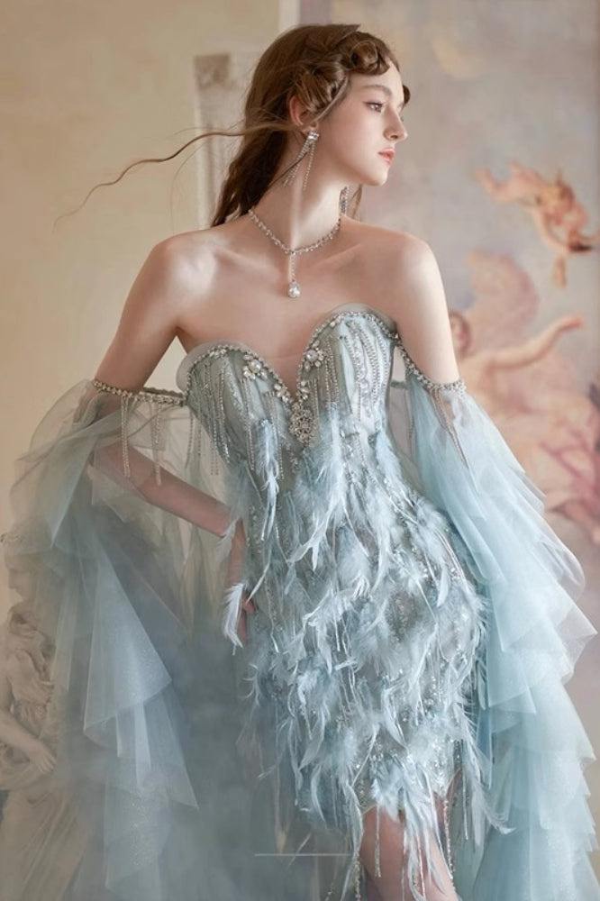 Feather Trim Ball Gown Prom Dress Main image