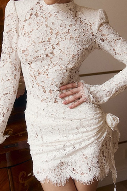 Lace Trim Cutout Long Sleeve Fit Mini Lace Dress Secondary image