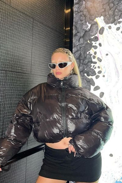 High Neck Cropped Puffer Coat Secondary image