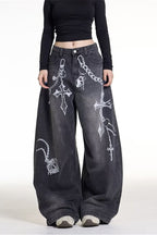 Gothic Chain Graphic Oversized Y2K Jeans
