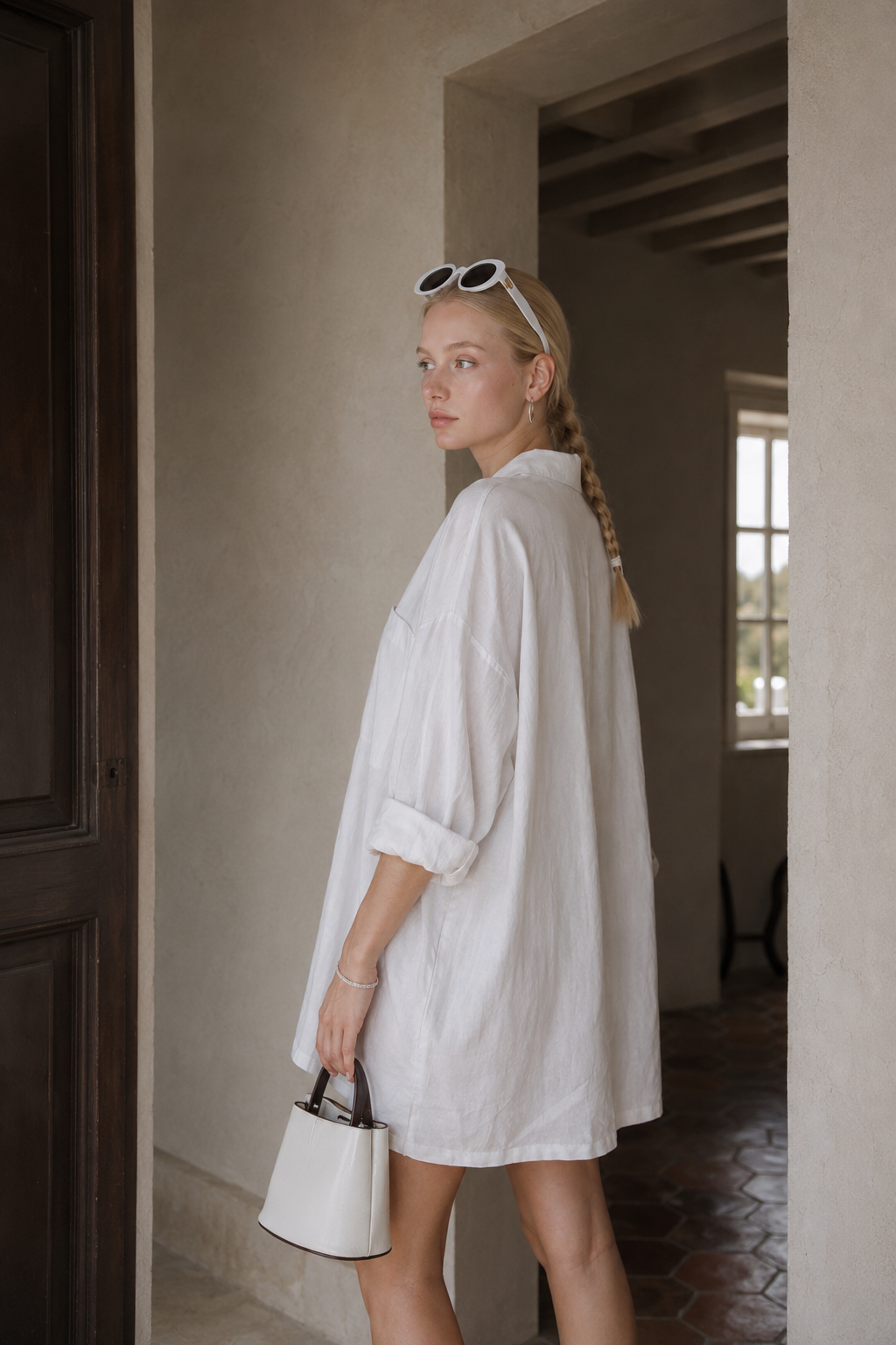 Linen Pockets Semi-Sheer Long Sleeve Dress