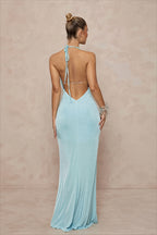 Deep V Metal Ring Ruched Party Dress