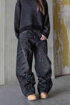 Bat Embroidered Loose Fit Streetwear Jeans