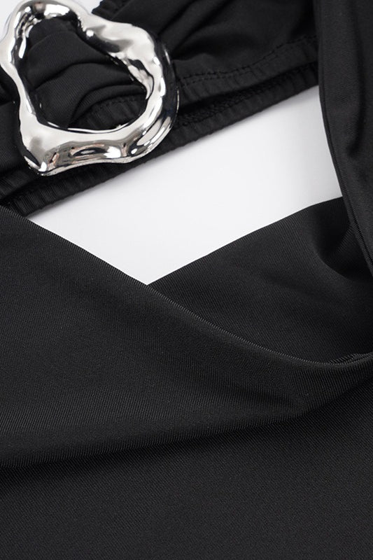 Sexy Cowl Neck Metal Detail Fitted Mini Dress