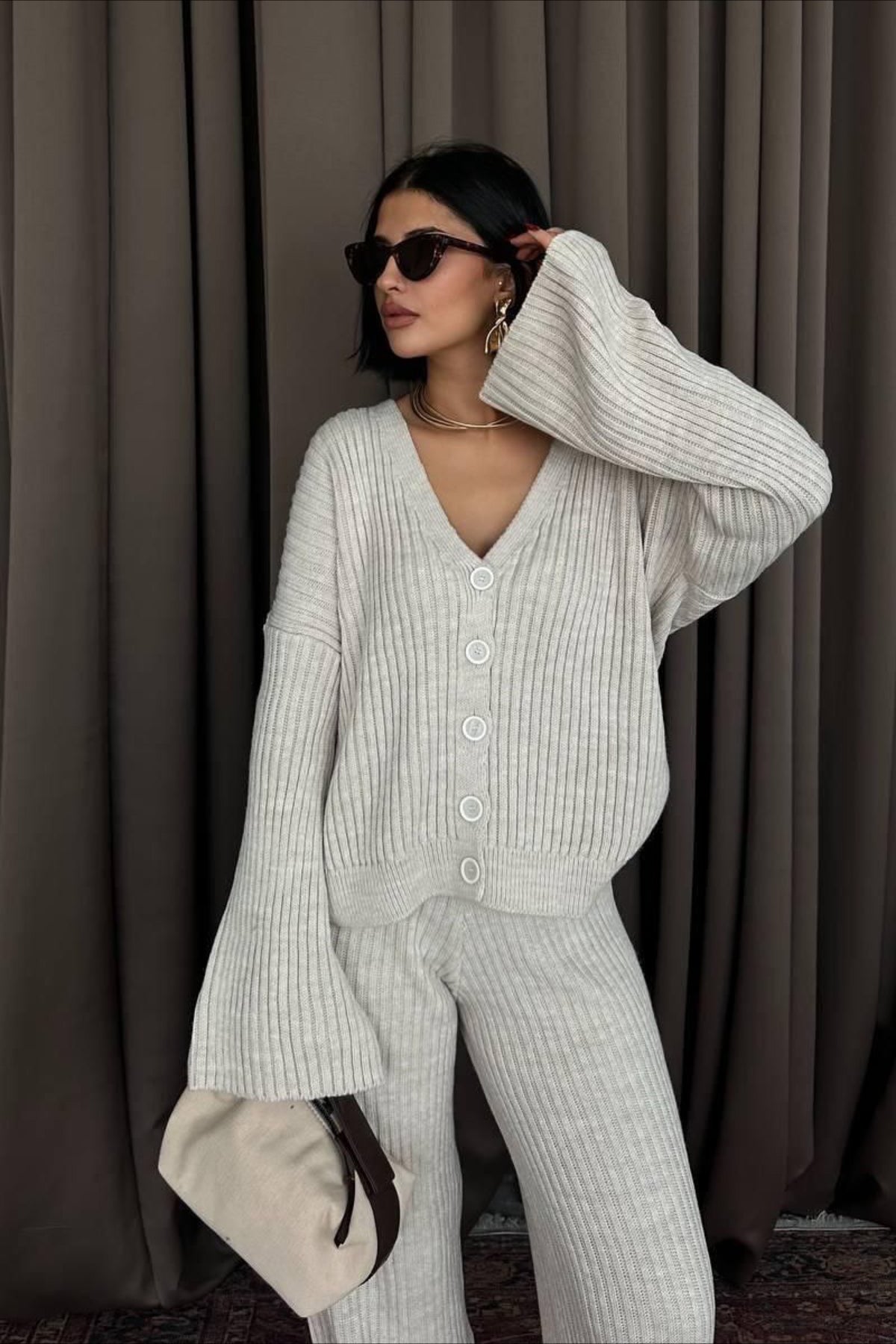 Solid Color Knit Sweater Pants Knit Set Secondary image