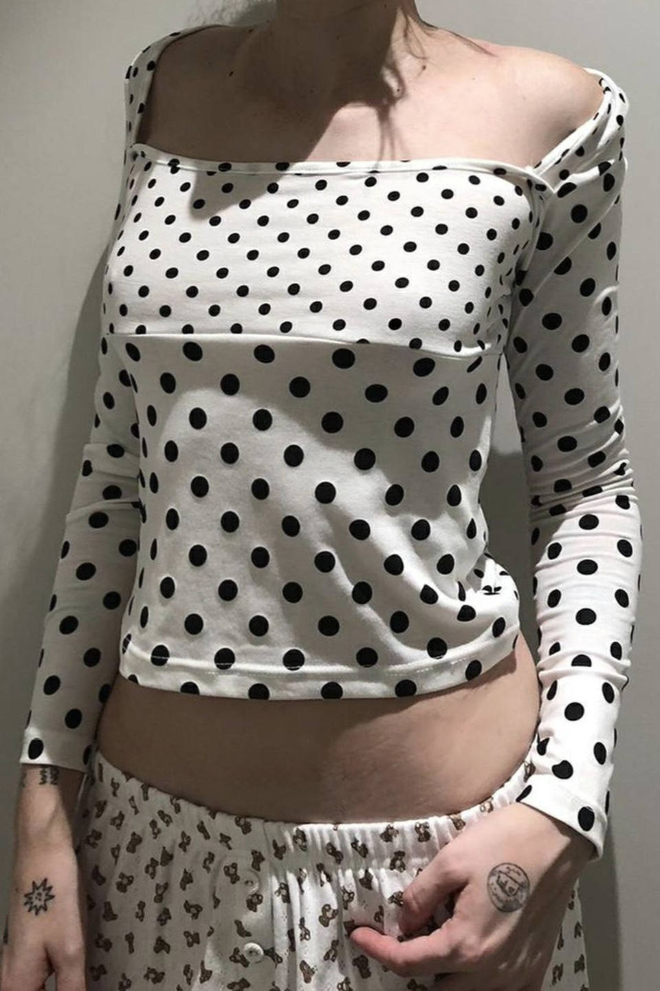Polka Dot Contrast Trim Square Neck  Crop Top Main image