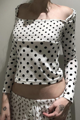Polka Dot Contrast Trim Square Neck  Crop Top