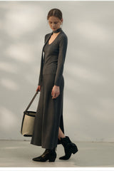 Tie Detail U-Neck Wool Knit Top