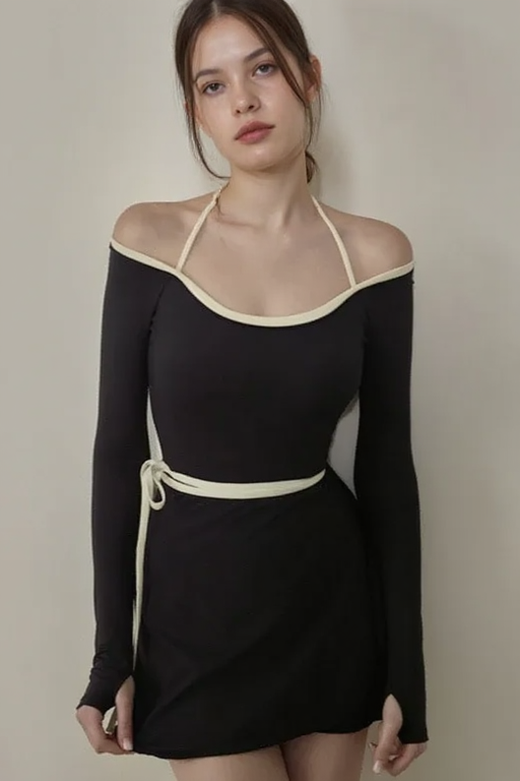 Halter Minimalist Color Block Fresh Bow One Piece Swimwear Main image
