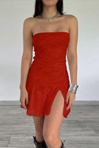 Lace Panel Strapless Mini Party Dress