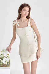 Bow Strapless Boucle Top Skirt Tweed Suit Set