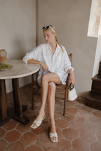 Linen Pockets Semi-Sheer Long Sleeve Dress