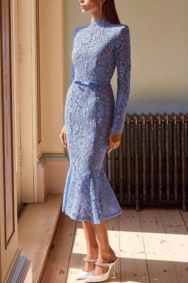 Sheer Hollow Out Belted Mermaid Lace Dress Main image