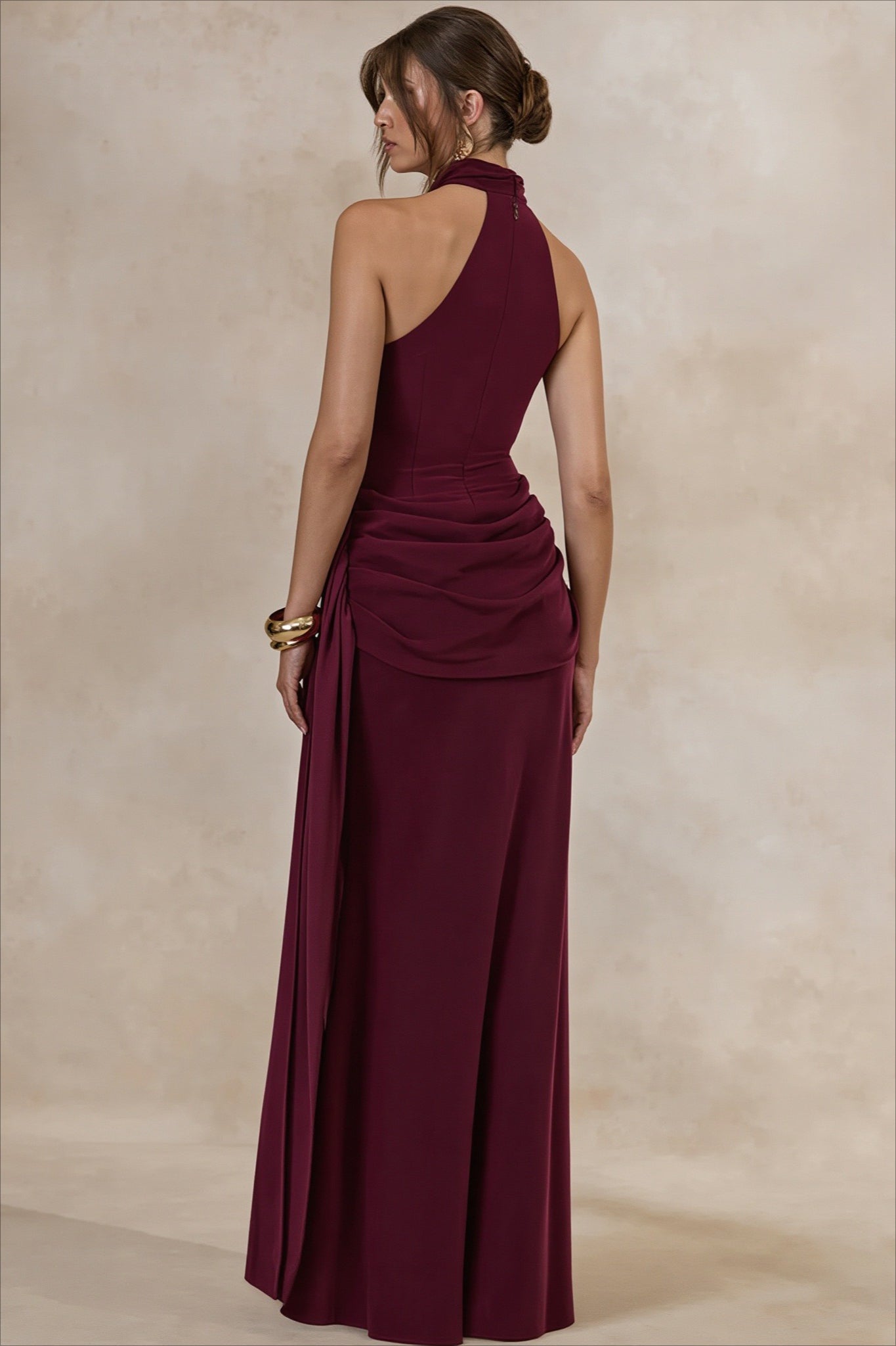 Scarf Halter Draped Ruched Maxi Dress