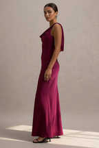 Satin Bodycon Backless Fish Maxi Dress