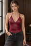 Faux Leather V Neck Halter Top