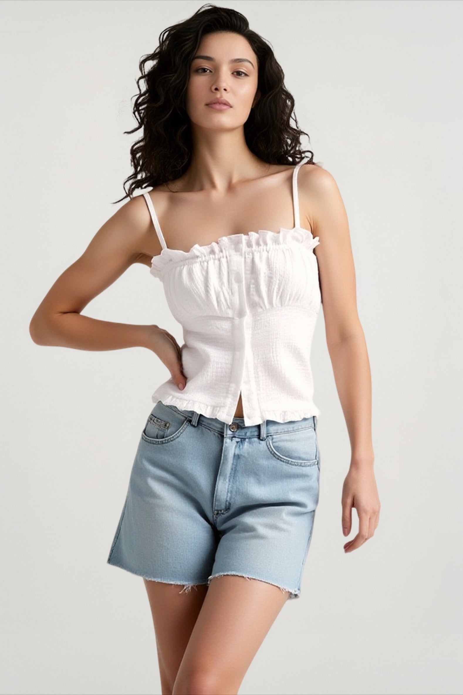 White Ruffle Strapless Cami Top Main image