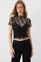 Sheer Lace Mesh Two-Piece Crop Top