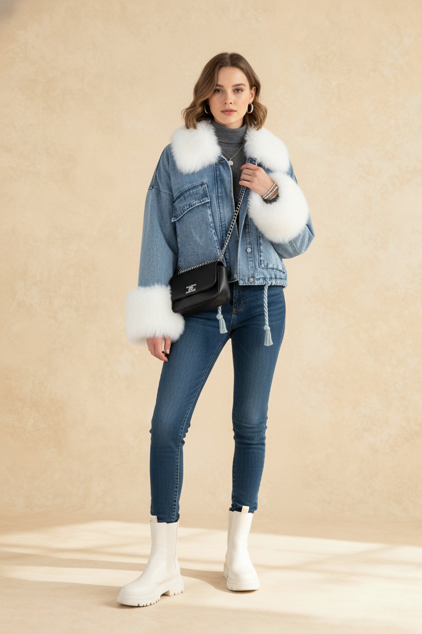 Autumn Winter Warm Faux Fur Short Denim Thicken Ladies Fashion Jackets Secondary image