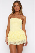 Strapless Waist Tie Lace Dress