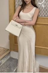 Satin Draped Sash Cami Bodycon Maxi Mermaid Silk Dress