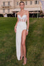 Sheer Strapless Side Slit Reception Dress