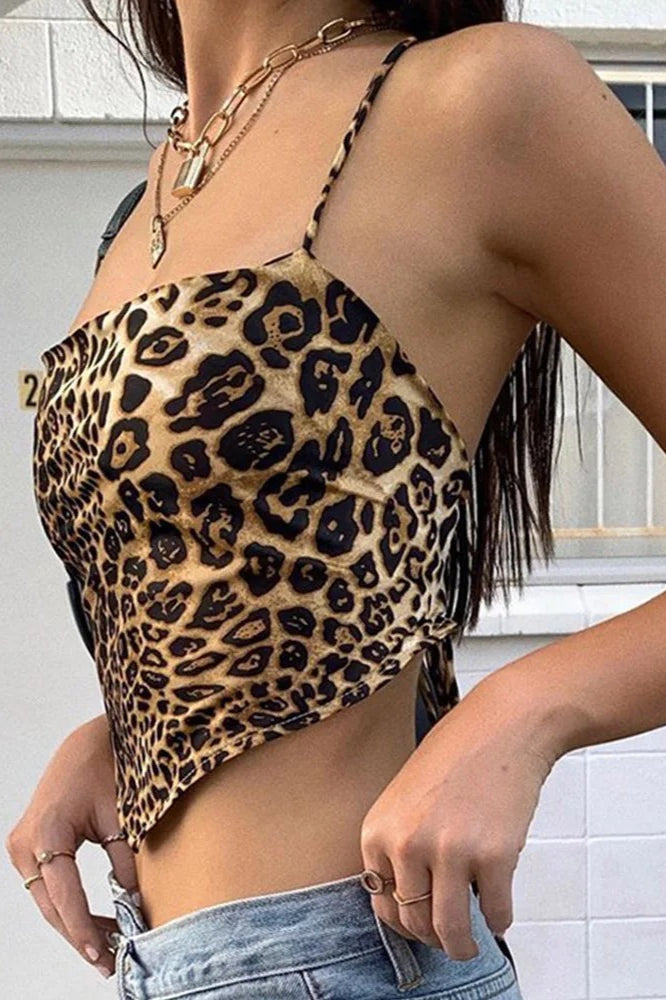 Leopard Print Lace-Up Crop Top Main image