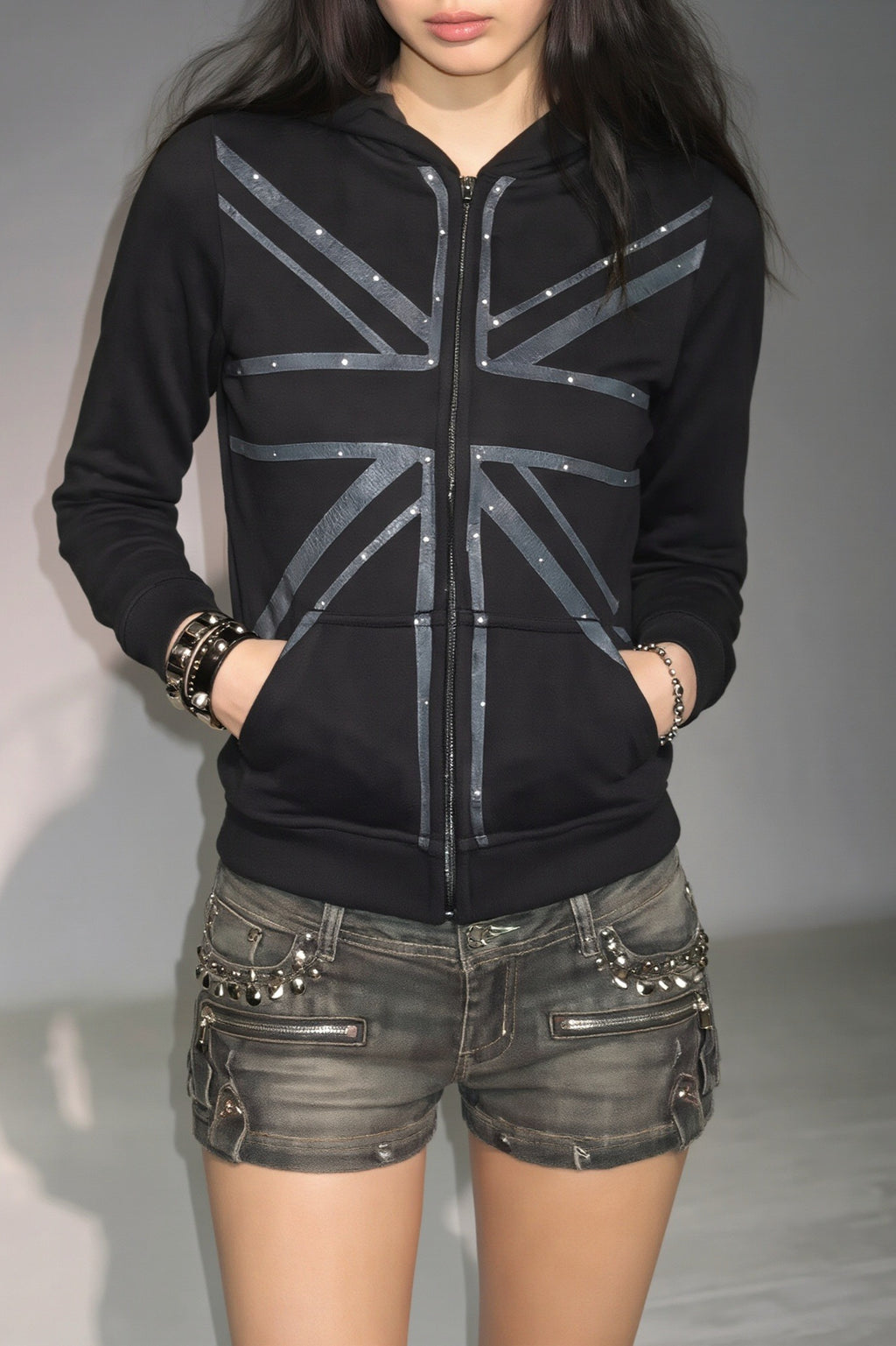 Union Jack Graphic Fitted Full Zip Hoodie