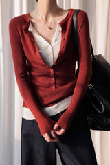 Layered Collar Slim Knit Top