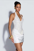 Sequin One Shoulder Draped Split Mini Dress