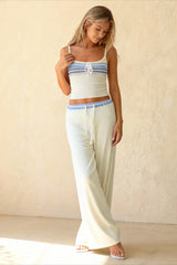 Contrast O-neck Lace Up Two Piece Pants Set