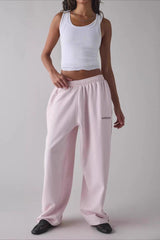 Embroidered Elastic Waist Loose Straight Pants