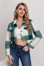 Checked Notch Collar Short Jacket