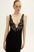 V Neck Lace Bandage Sleeveless Cocktail Formal Dress