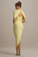 Solid Ruched Bodycon Cape Party Dress