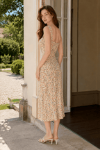 Stretch Square Neck Waist Strap Floral Dress