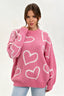 Heart Outline Motif Oversized Crew Neck Sweater
