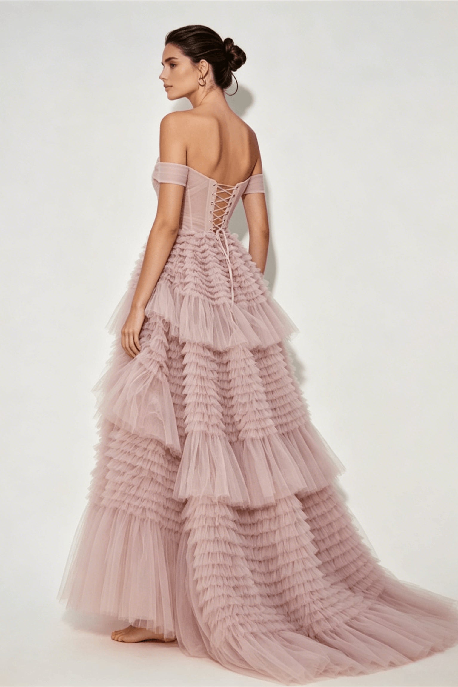Pink Layered Tulle Prom Dress Main image