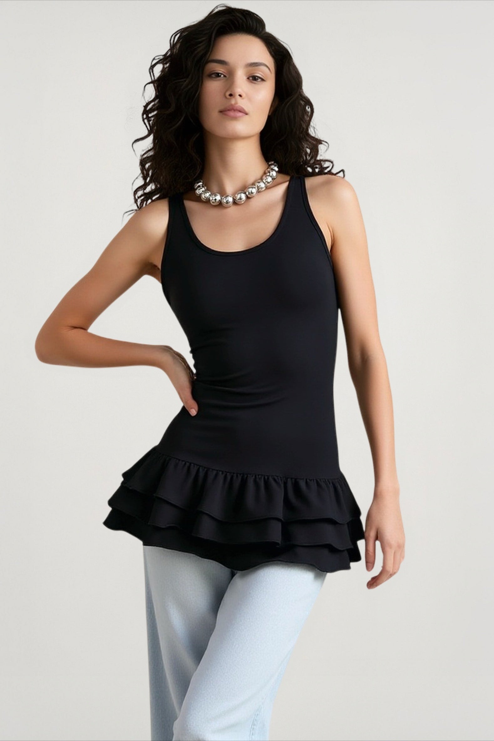 Black Tiered Hem Cami Top Main image