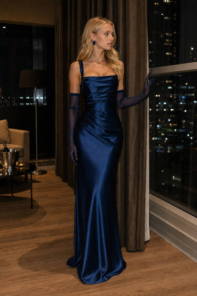 Square Neck Tie Waist Bodycon Mermaid Prom Dress