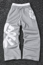 Letter Graphic Drawstring Wide Leg Sweatpants